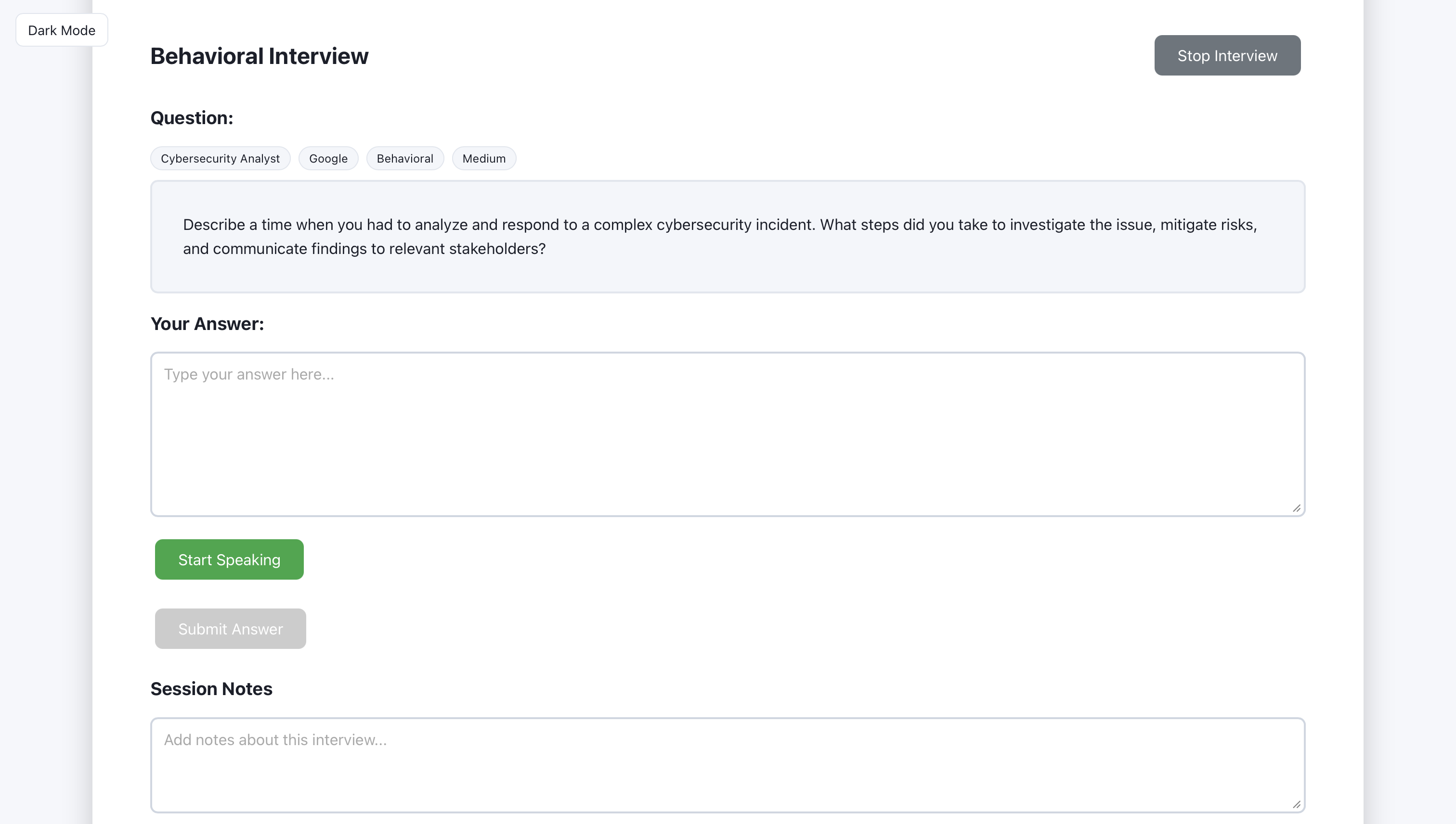 Generated question displayed.